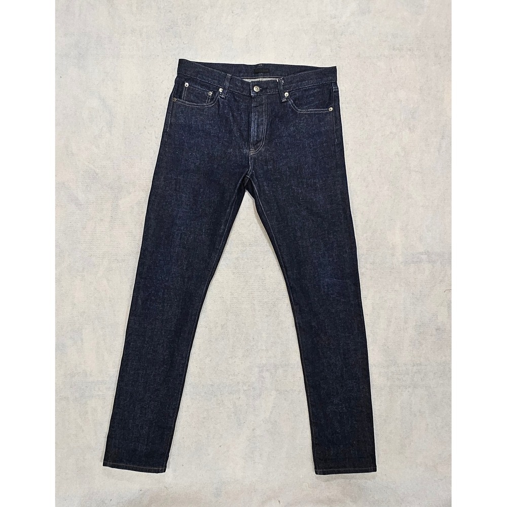 Uniqlo Jeans Men 33x32 Slim Straight Japanese Selvedge Stretch Dark Indigo Blue
